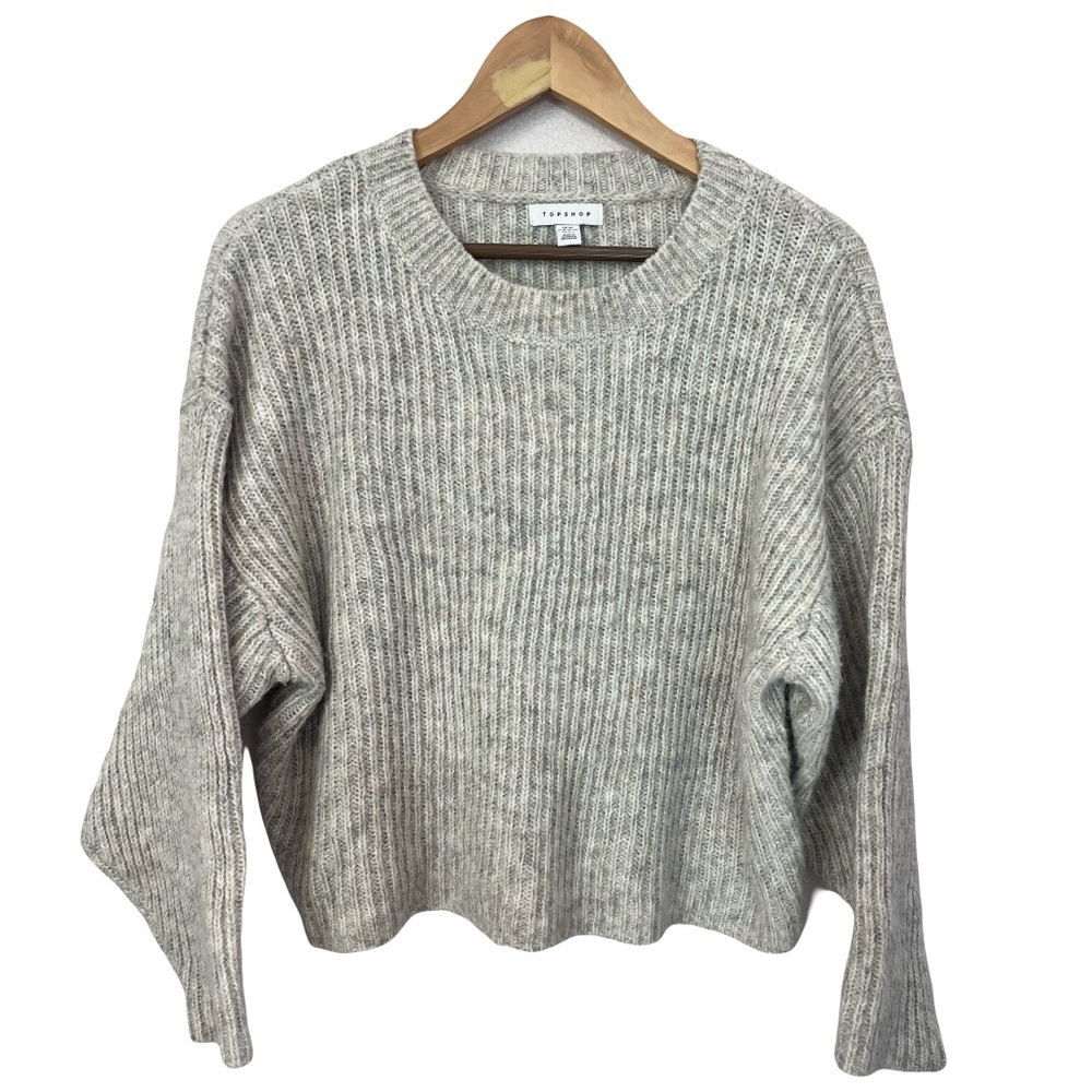 Topshop ribbed knit long sleeves crewneck sweater Light Heather Gray Oat XS Cozy